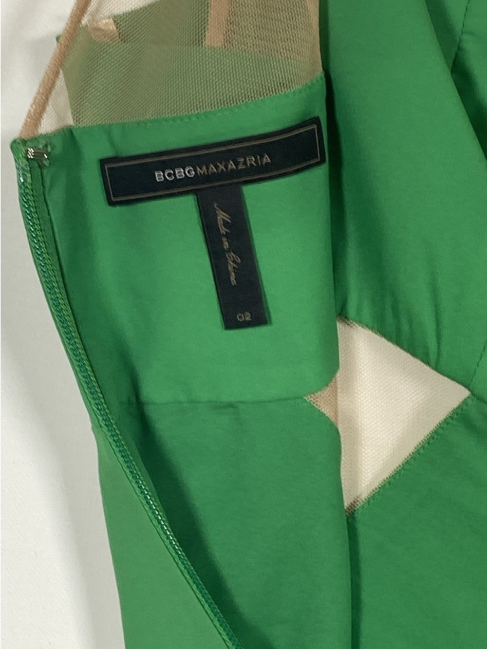 BCBGMaxAzria Green Dress with Nude Mesh Insets - Picture 4 of 7